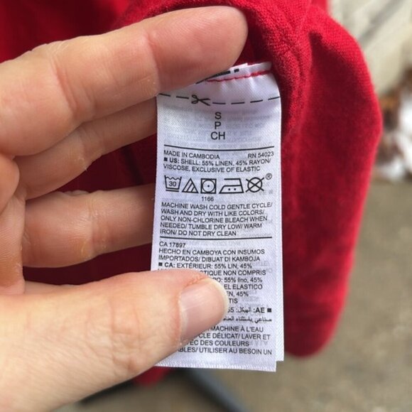 Old Navy Red Linen Blend Camo Dress Tie Front Sz S - Picture 8 of 9